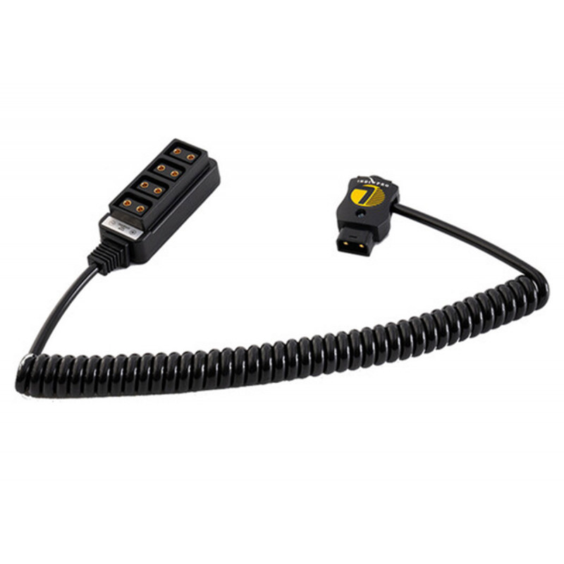 IndiPro SafeTap Connector Cable to Coiled 4-Way D-Tap Splitter Cable