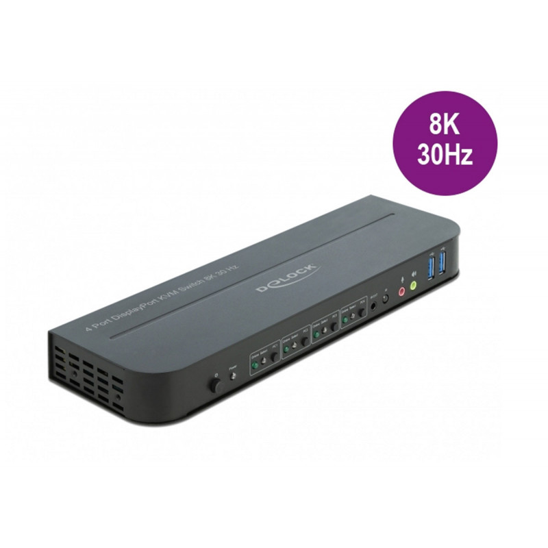 Delock 4x Commutateur DisplayPort 1.4 KVM 8K 30 Hz port USB 3.0 