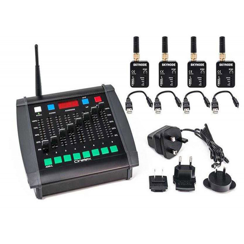 Cinelex Wireless DMX Starter Pack with DESK-TX8 & 4x SKYNODE