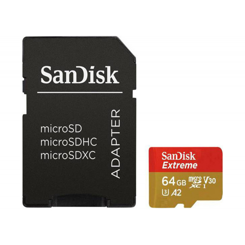 SanDisk Carte Micro SDXC Extreme, 64GB (A2/V30/U3/UHS-I/160MB/s) +Ad