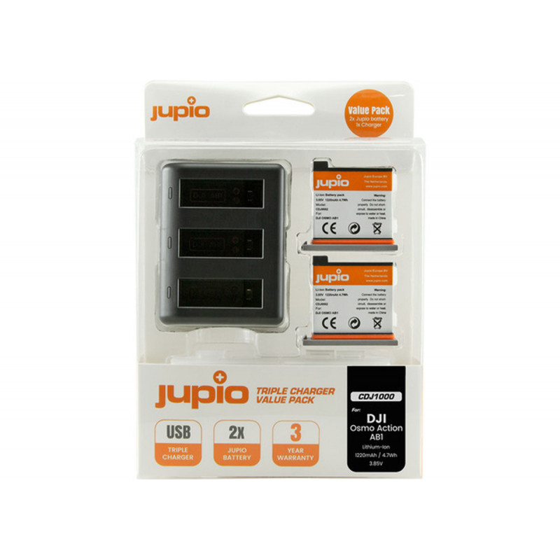 Jupio Value Pack 2x Batterie DJI Osmo Action AB1 1220mAh + Chargeur
