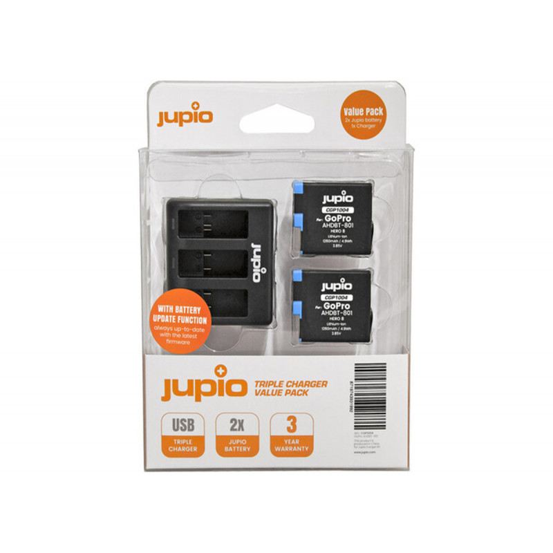 Jupio Value Pack 2x Batterie GoPro HERO8 AHDBT-801 1260mAh + Chargeur
