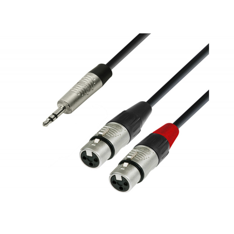 Cordon audio pro Jack 3.5 stéréo Mâle vers 2 XLR Femelle 2 mètres