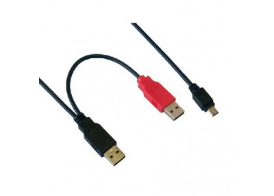 MCL Cable Double USB Type A Male (Alim+Data) / Mini B 5 brs Male 1m