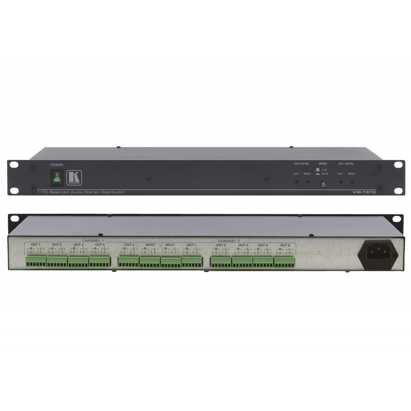 Kramer VM-1610 Distributeur audio stereo symetrique 1:10, bornier