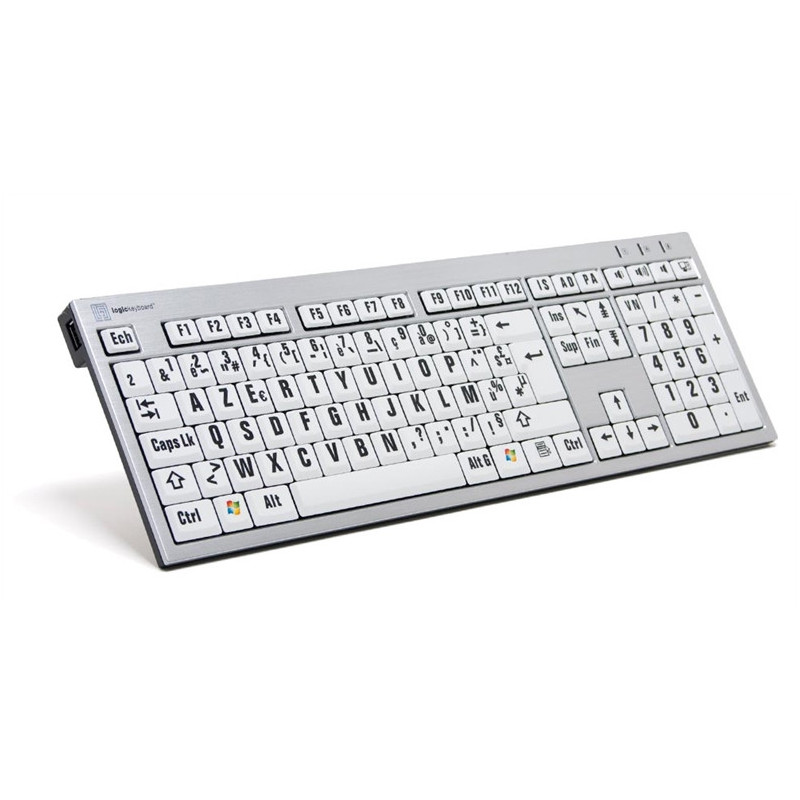 Logickeyboard Clavier XL Print-Lettre Noire fond Blanc -PC- Slim Lime