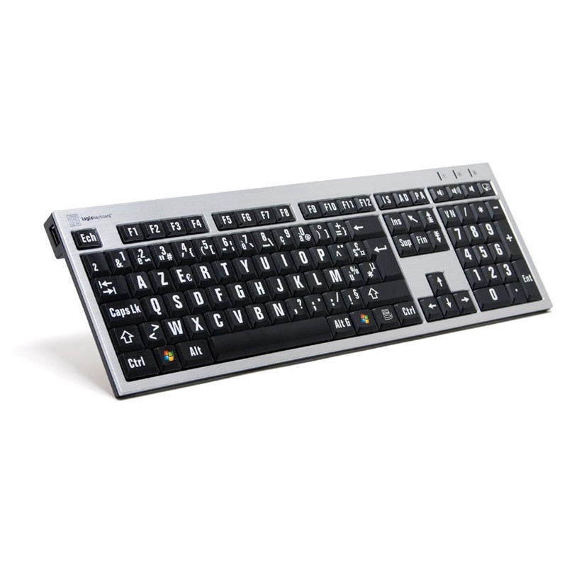 Logickeyboard Clavier XL Print -Lettre Blanche fond Noir-PC-Slim Line