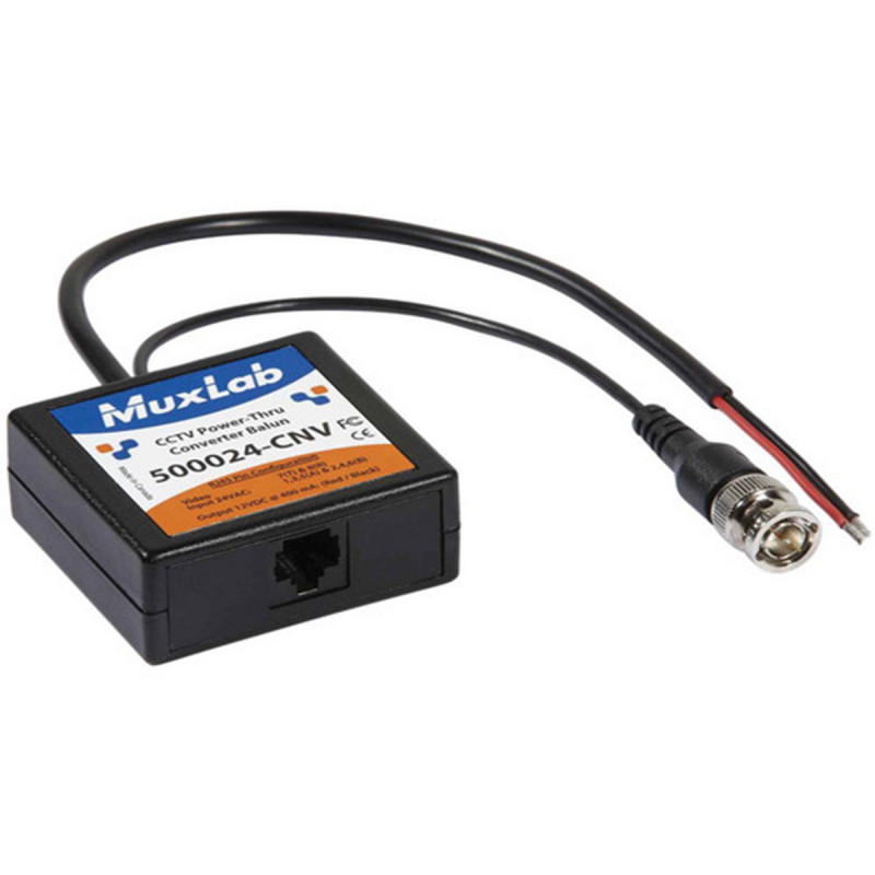 MuxLab CCTV Power-Thru Converter Balun (24VAC-To-12VDC)