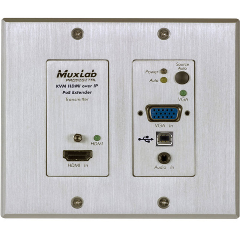 MuxLab HDMI/VGA/USB over IP PoE WP Transmitter, UHD-4K