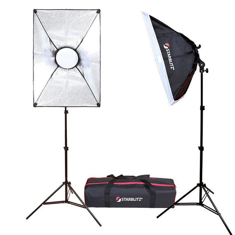 Starblitz Kit eclairage continu LED 2x 50W +sac+pieds+boite à lumière