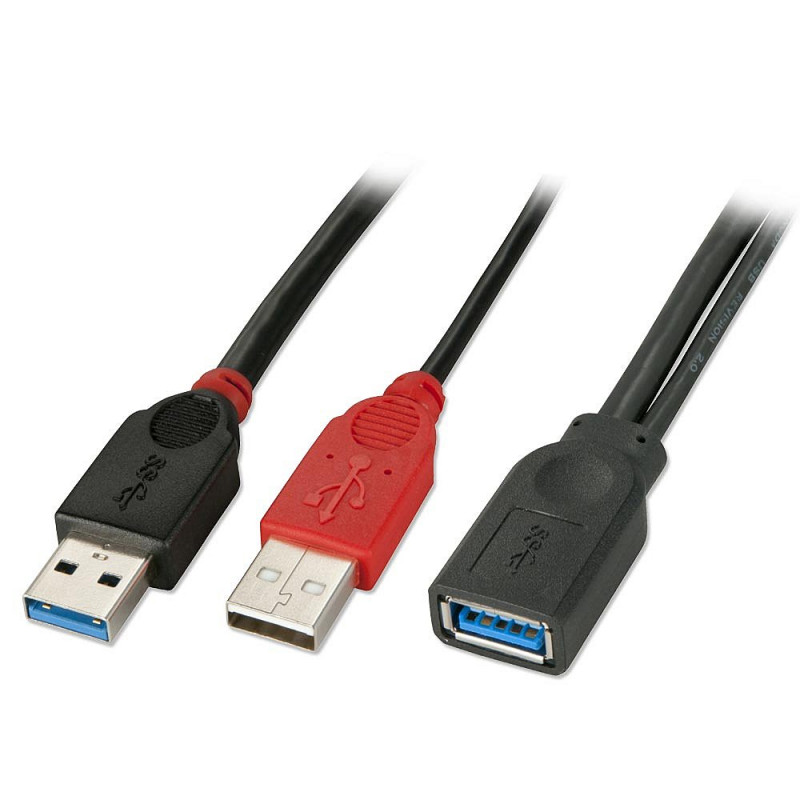Lindy Câble prolongateur USB 3.0 Dual Power Type A, noir, 0.5m