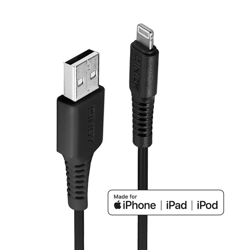 Lindy Câble USB Type A vers Lightning, noir, 0.5m