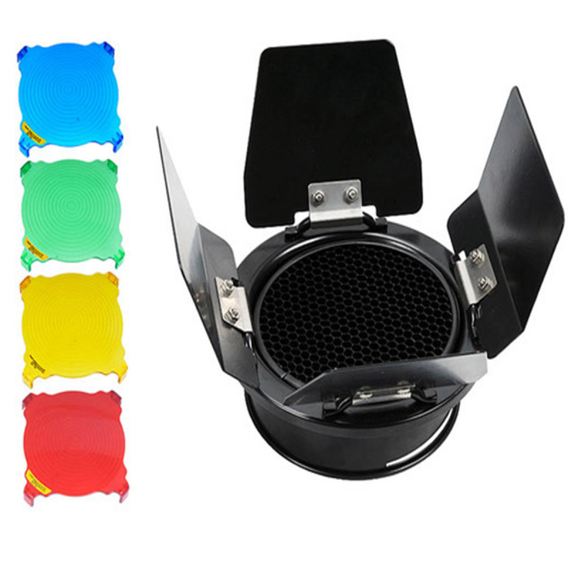 Godox BD-03 - Barndoor kit incl. color filter + honey comb 98mm