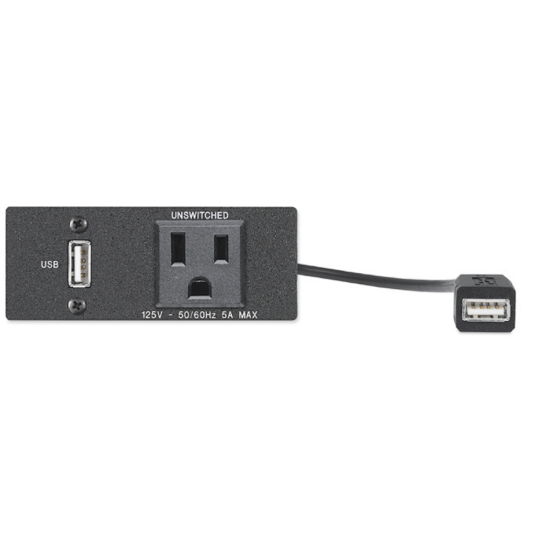 Extron US Unswitched AC Outlet, USB 2.0 Type-A F on Pigtail  Black