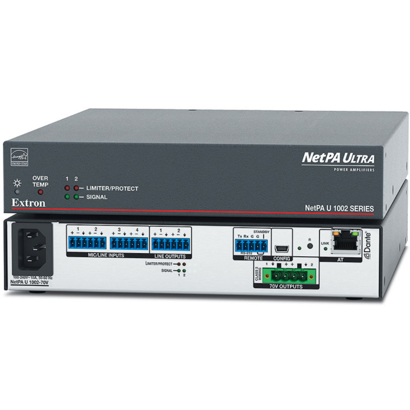 Extron Two Channel Dante Amp, 100 watts at 70 volts