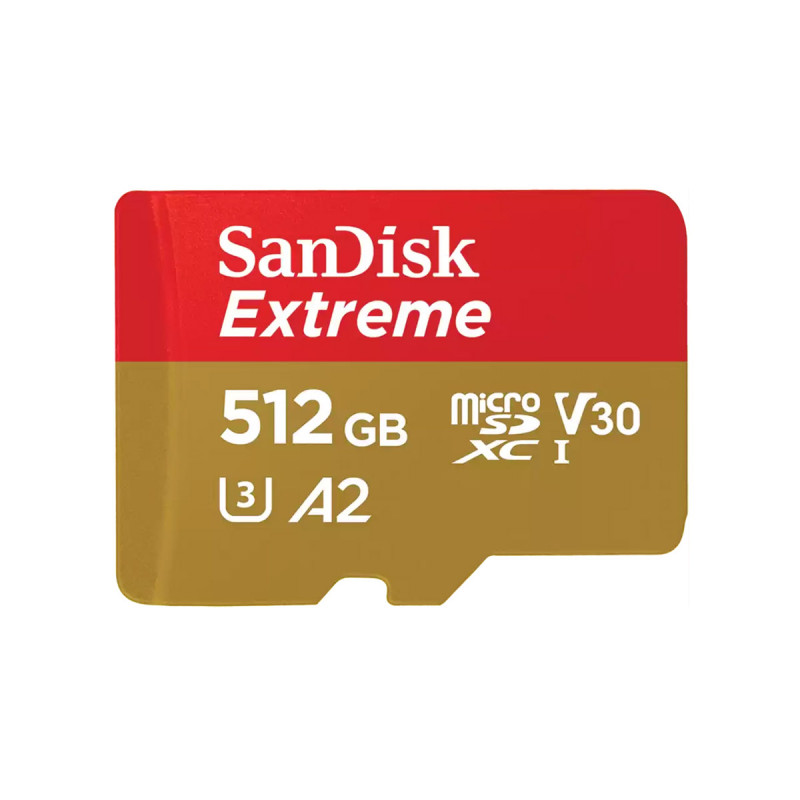 Sandisk MicroSDXC Extreme 512GB (R190MB/s) + Adapter, + 1 year Rescue