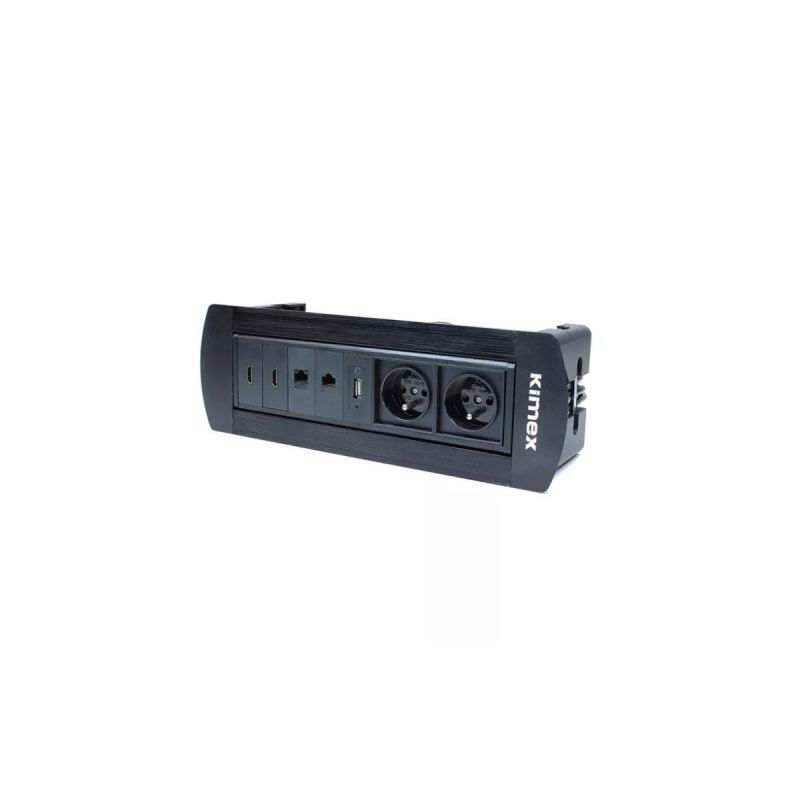 Kimex Boîtier encastrable manuel, 2xRJ45, USB, 2xHDMI, 2x220v noir