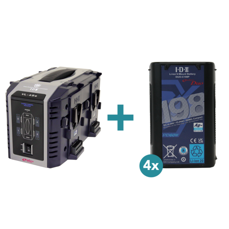 IDX Kit 4 batteries DUO-C198P + chargeur VL-4Se 4 canaux simultanés