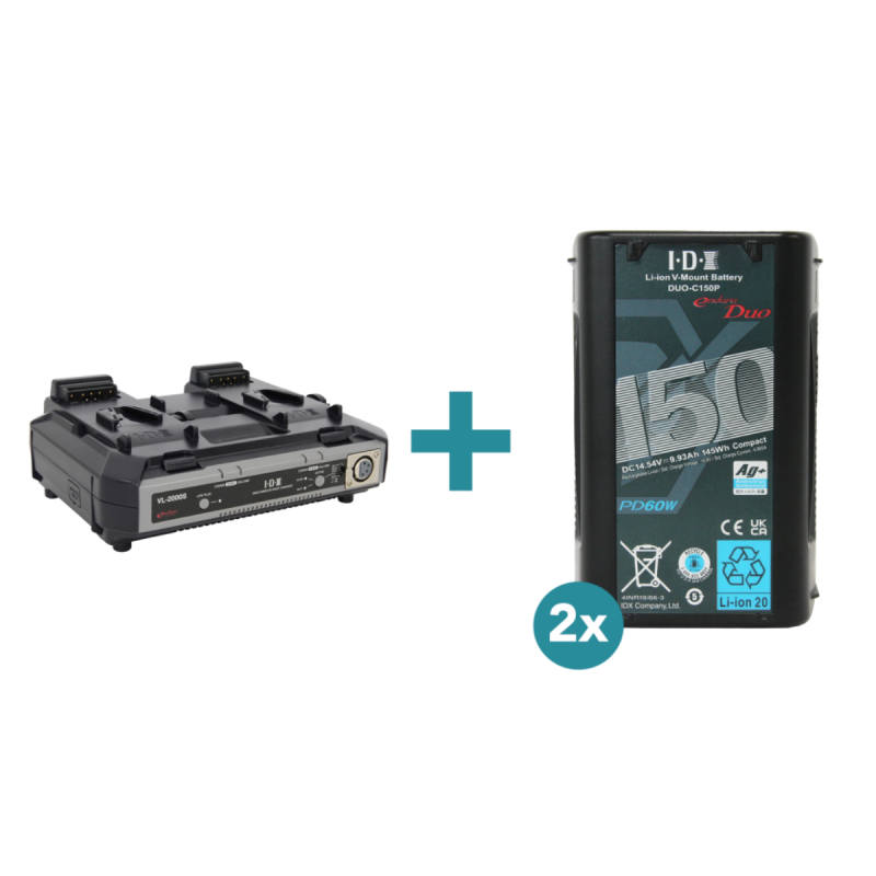 IDX Kit 2 batteries DUO-C150P + chargeur VL-2000S 2 canaux simultanés