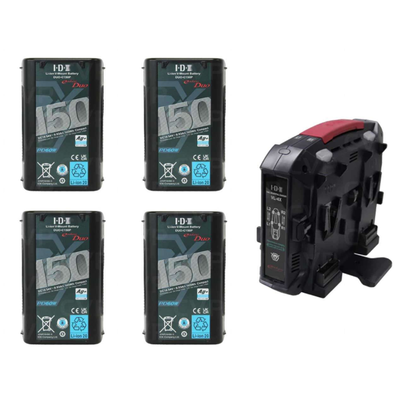 IDX Kit 4 batteries DUO-C150P + chargeur VL-4X 4 canaux