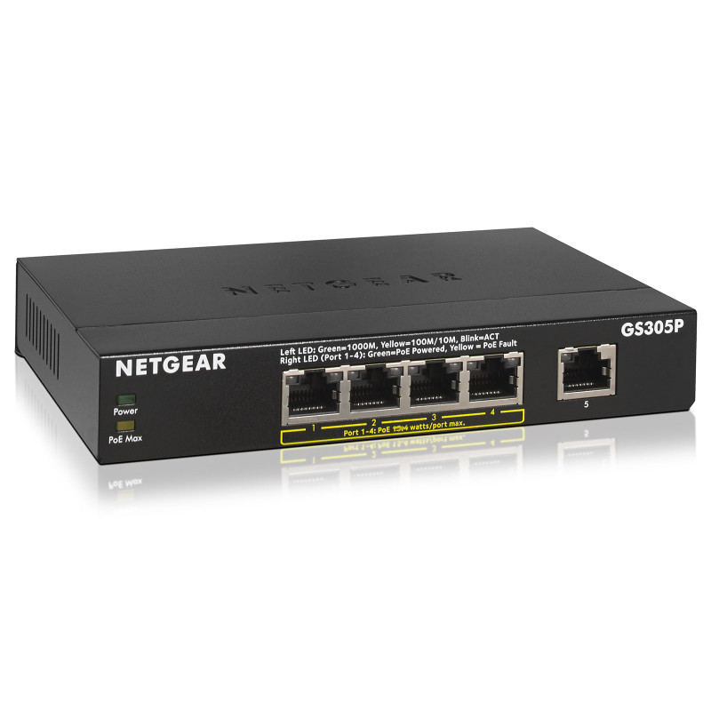 Netgear GS305Pv2 Switch 5 ports Gigabit 10/100/1000 Mbps dont 4 poE+