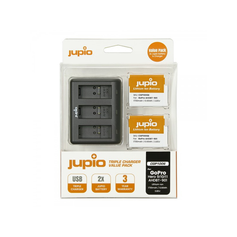 Jupio Value Pack: 2x batteries GoPro HERO9/10/11 Enduro AHDBT-901