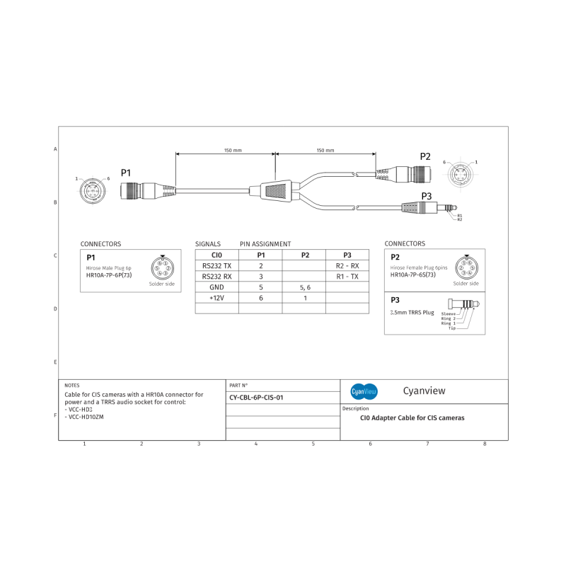 CyanView 30cm adapter cable for CIS VCC-HD3 and later.