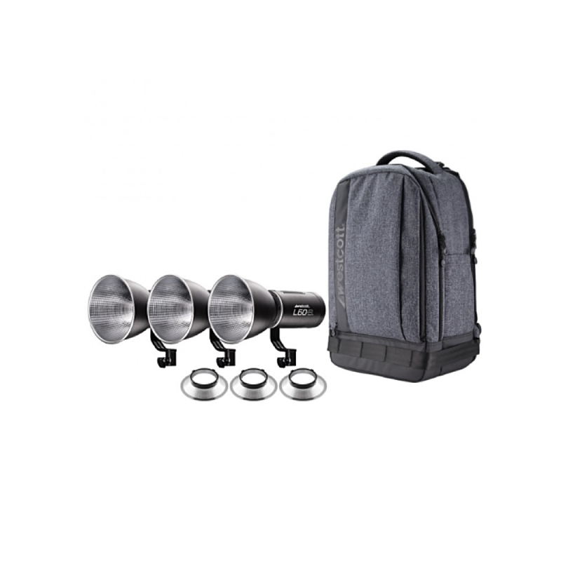 WESTCOTT L60-B Kit Sac à dos 3 torches + accessoires