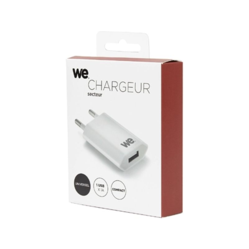 WE Chargeur secteur 1 USB 1A   total 5W blanc design plat