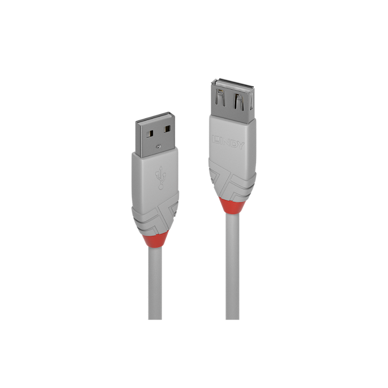Lindy Rallonge USB 2.0 type A, Anthra Line, Gris, 0.2m