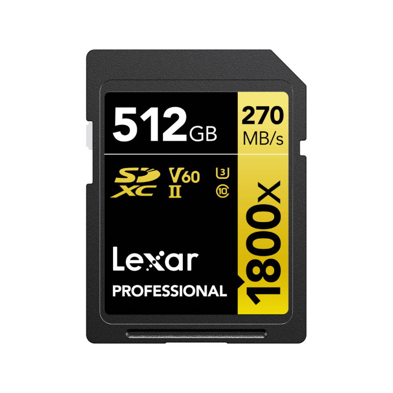 Lexar Carte SDXC Pro Gold UHS-II 1800x 512GB R:280MB/s W: 205MB/s V60