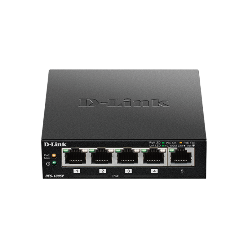 D-Link 5 ports 10/100Mbps dont 4 ports PoE/PoE+ Métal Budget PoE 60W