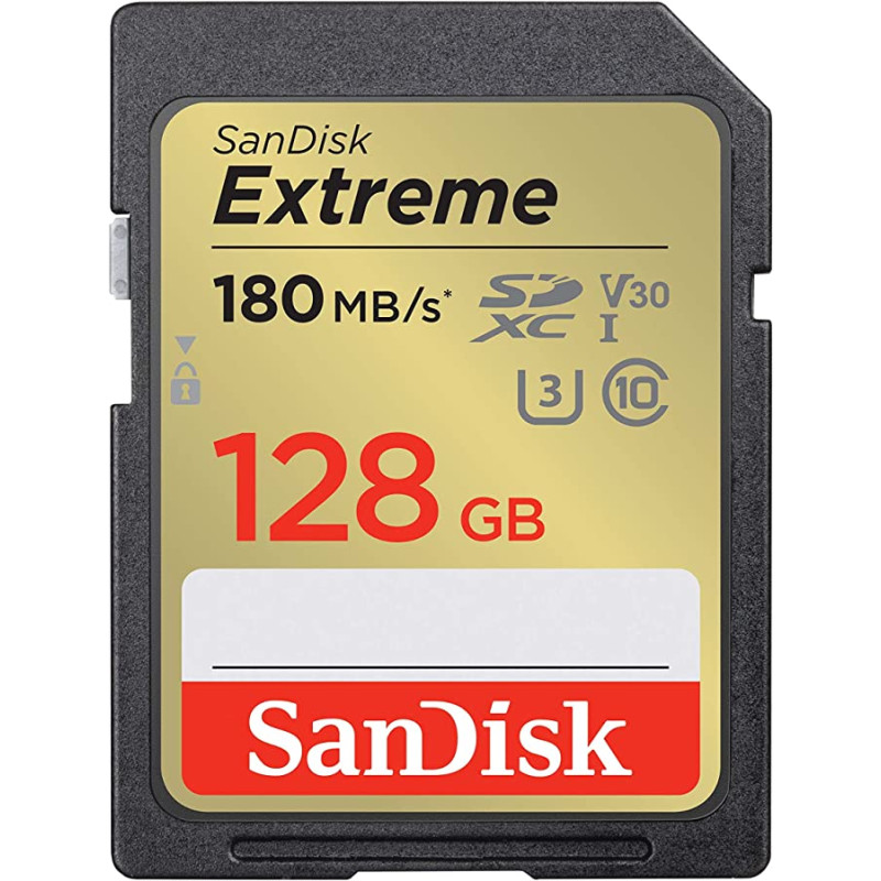 SanDisk Extreme 128GB SDXC up to 180MB/s & 90MB/s UHS-I, Cl10, U3 V30