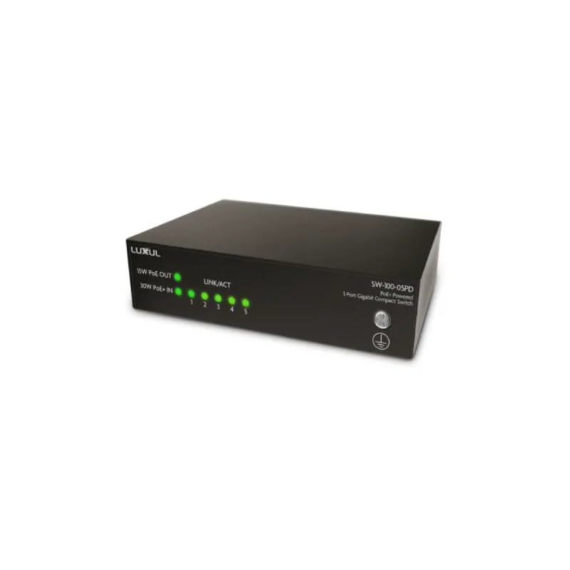 Luxul Switch 5 ports Gb Ethernet, PoE+, Non Manageable, 1/2 RU