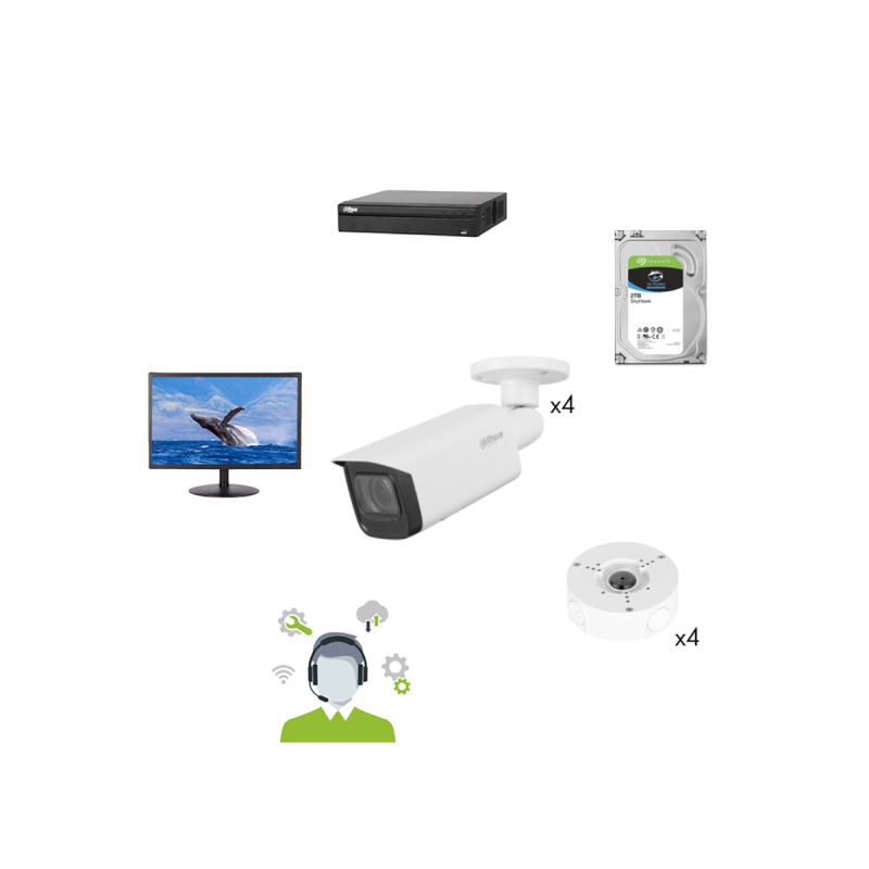 NEKLAN Kit DAHUA 4 cam. tubes supports NVR HDD 2To Moniteur 22