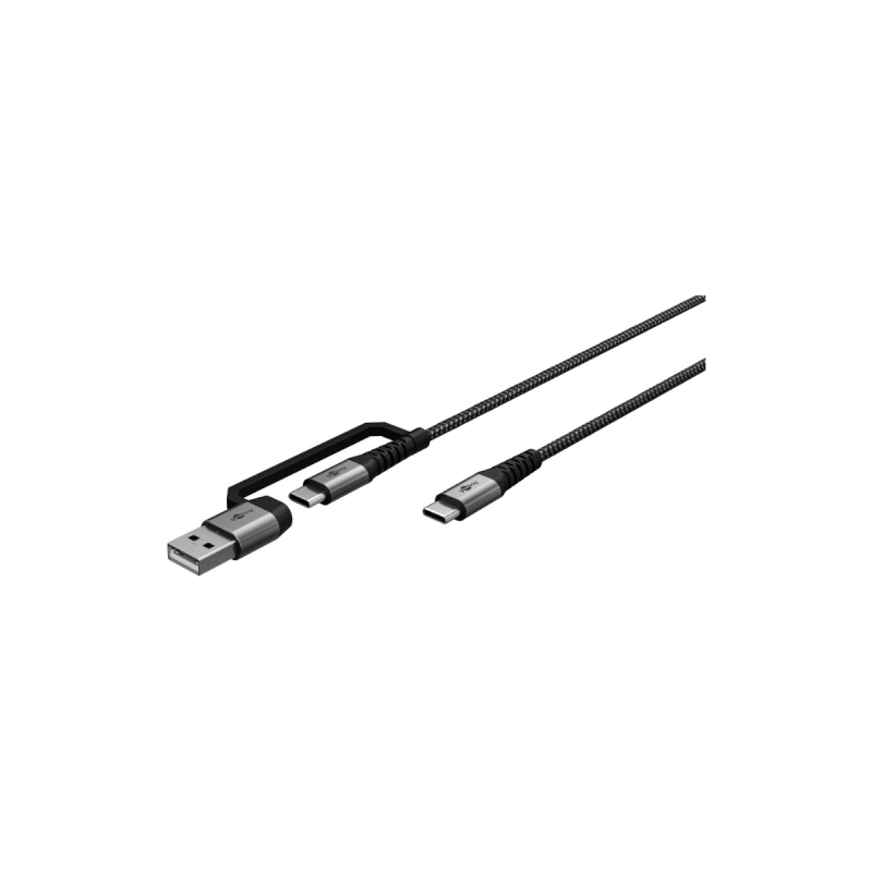 Goobay Câble de charge Textile USB-C vers USB-C adaptateur USB-A 2m
