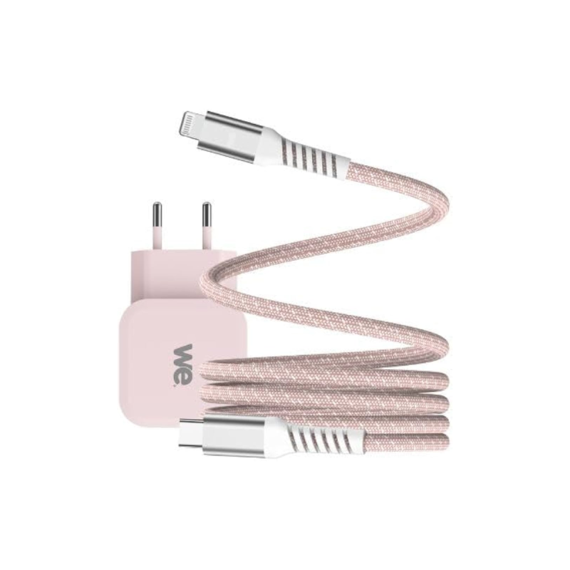 WE Bundle chargeur 1 port USB-C 20W + Câble USB-C/Lightning rose