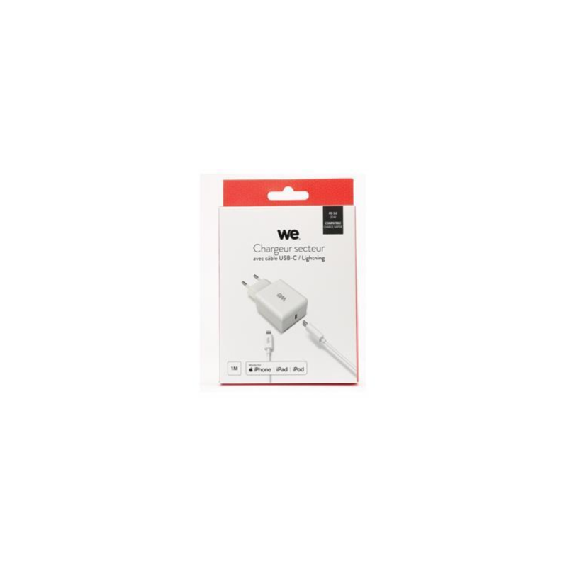 WE Bundle chargeur 1 port USB-C 20W + Câble USB-C/USB-C blanc