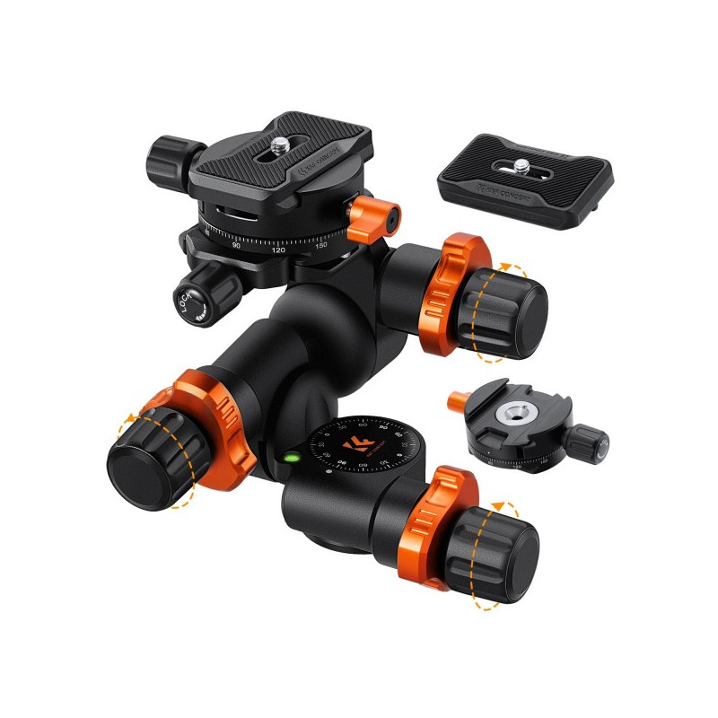 K&F Tête à Crémaillère 3D avec Plateau Rapide - Charge Max 6 kg