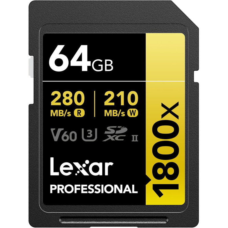Lexar Carte professionnel SDXC UHS-II 1800X 64GB BLVv60 Gold