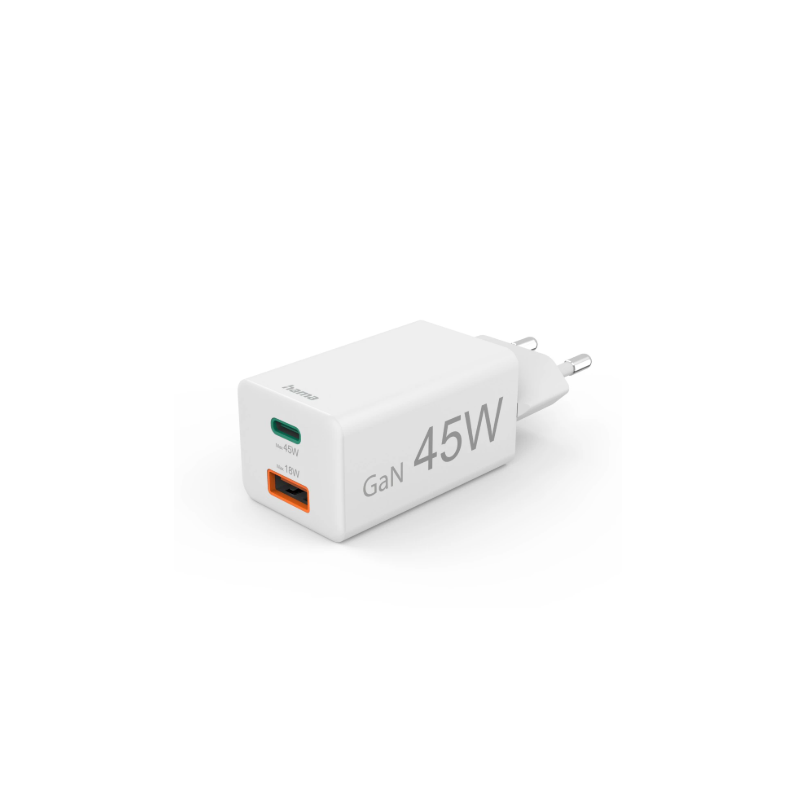 Hama Chargeur rapide 1 USB-C 1 USB-A mini-chargeur PD 45W blanc