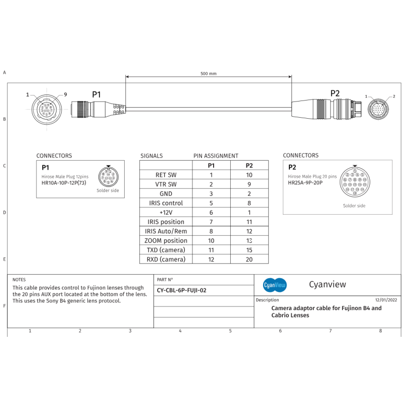 Cyanview Câble 80 cm pour objectif Fujinon