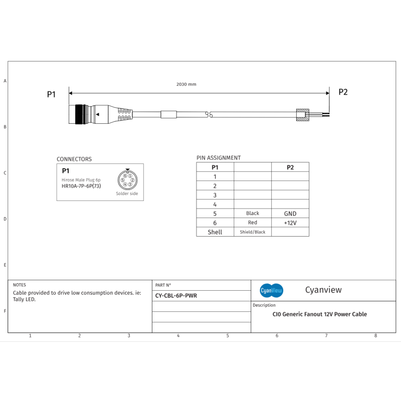 Cyanview Câble 2 m avec câbles d'alimentation uniquement