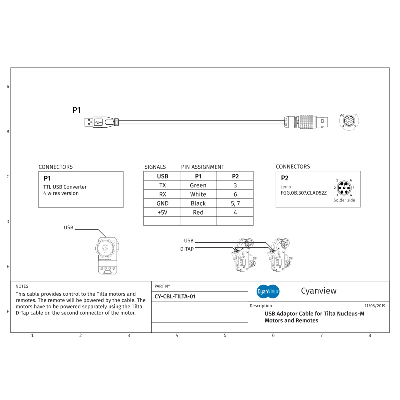 Cyanview Câble 50cm pour Nucleus-M à partir des ports série CI0/RIO