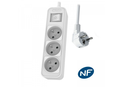 Philips Rallonge multiprise interrupteur, 3 prises-1,5m Blanc