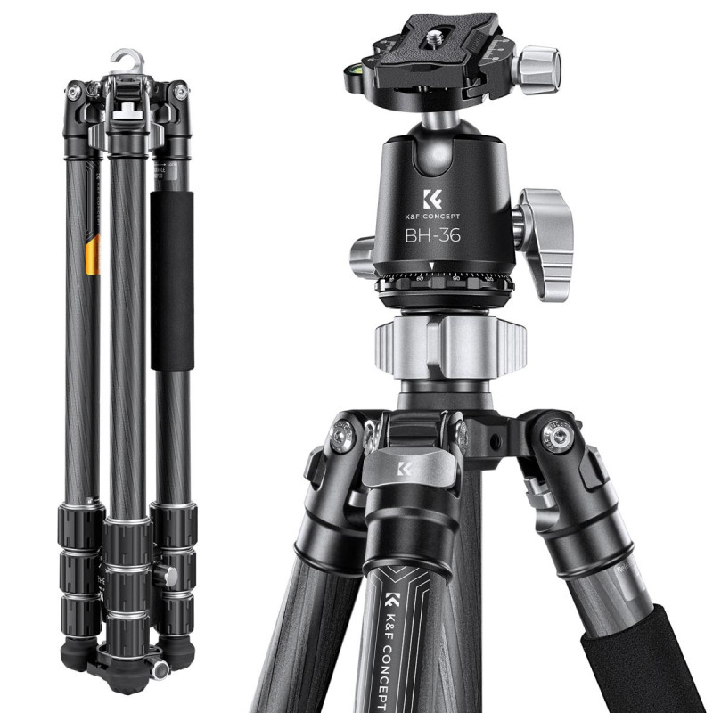 K&F Trepied Carbone + rotule BH-36 Charge maxi:16KG Hauteur 56-170cm