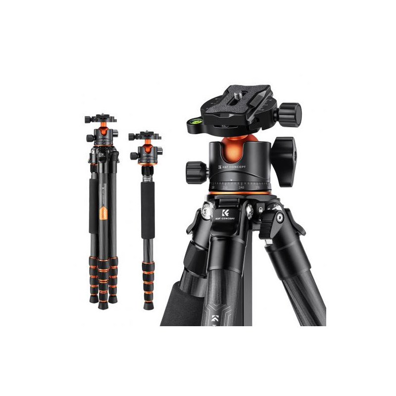 K&F Trépied professionnel carbone + Rotule BH-35 5 sections 48-156 cm