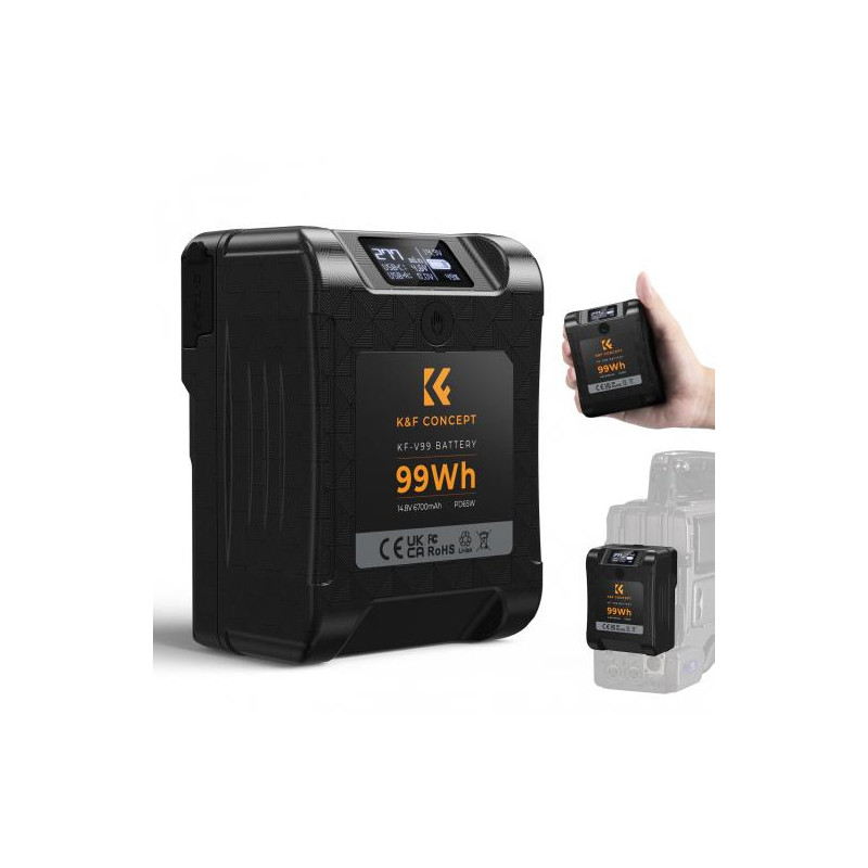 K&F Batterie V-Mount 6700mAh 99Wh 14,8V PD65W Noir