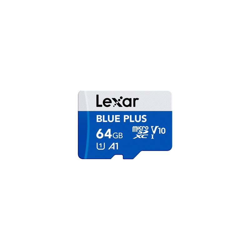 Lexar microSDXC Blue Plus UHS-I 64GB V30 Read 100MB/s adaptateur SD