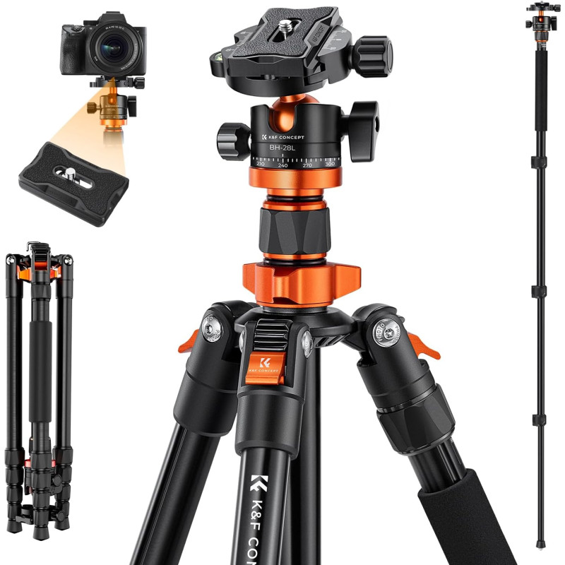 K&F Concept Trepied aluminium avec rotule 360° - Hauteur max 1,71m